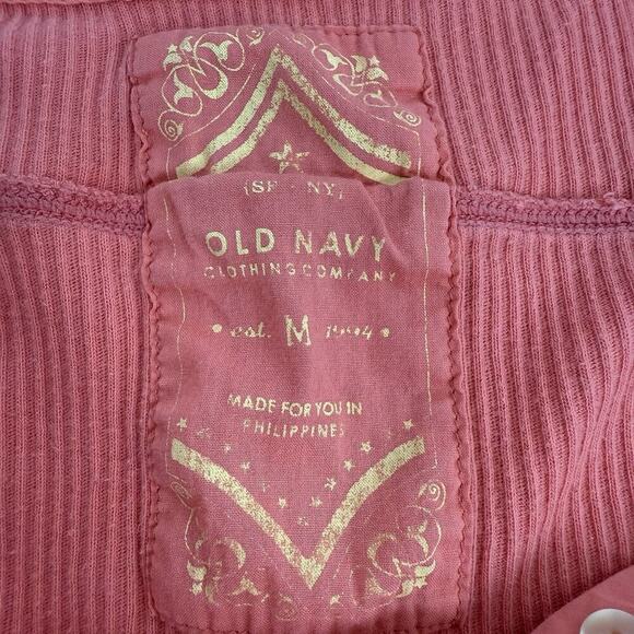 Vintage Old Navy Y2K Henley Top Womens M Coral Pink Ribbed Long Sleeves Cotton - Picture 7 of 12